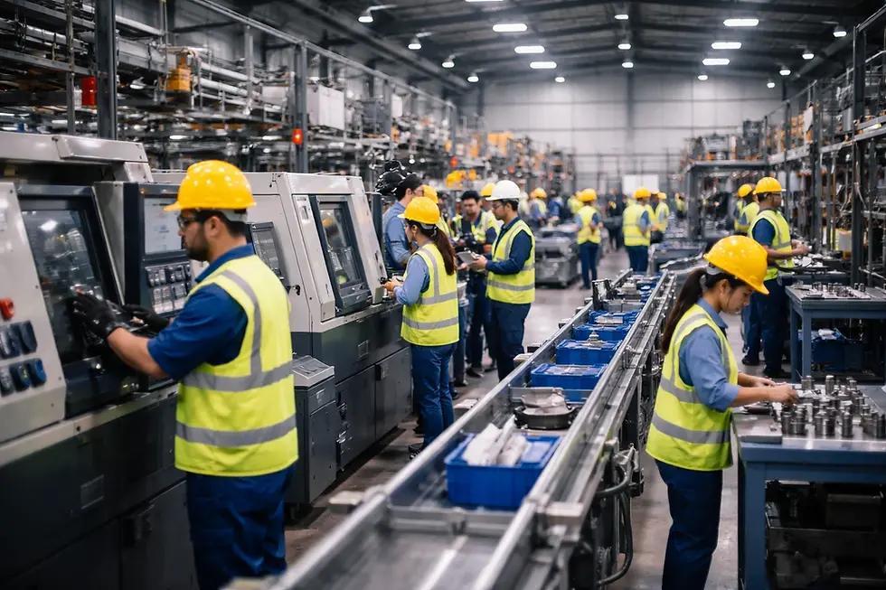 Semi-skilled Pakistani workers in a production facility
